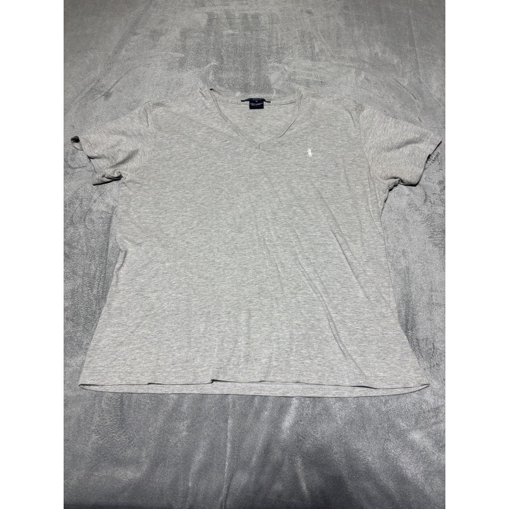 Ralph Lauren Sport Shirt Womens XL Gray V-Neck Short Sleeve Cotton Tee Pony Logo
